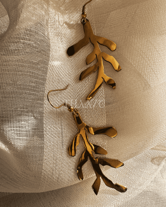 gold plated brass leaf earrings