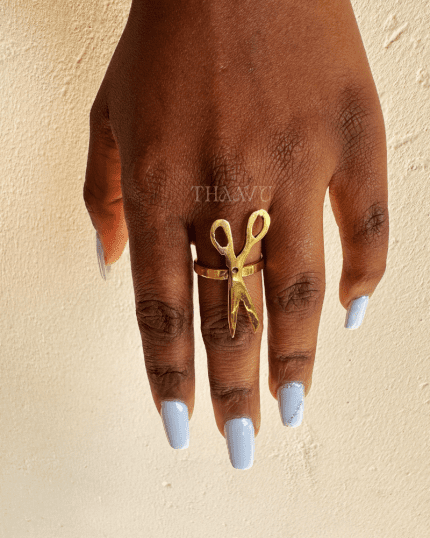 gold plated scissors brass ring